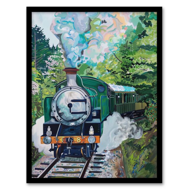 Artery8 Steam Engine Train Talyllyn Railway Snowdonia Framed Art Print in Green - Size: A4 - image 1