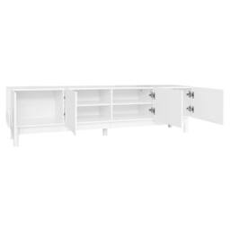 Merax 169cm Low TV Stand with Four Push-to-Open Doors & Solid Wood Legs in White - thumbnail 7