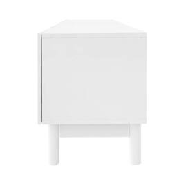 Merax 169cm Low TV Stand with Four Push-to-Open Doors & Solid Wood Legs in White - thumbnail 8