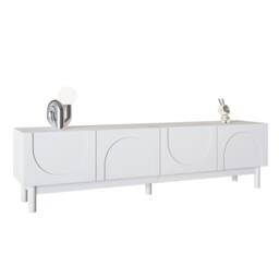 Merax 169cm Low TV Stand with Four Push-to-Open Doors & Solid Wood Legs in White - thumbnail 2