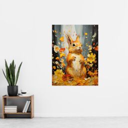 "Artery8 Autumn Again Red Squirrel In Amber Leaves Orange Heavy Oil Painting Extra Large XL Unframed Wall Art Poster Print - Size: W24"" x H32""" - thumbnail 4