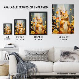 "Artery8 Autumn Again Red Squirrel In Amber Leaves Orange Heavy Oil Painting Extra Large XL Unframed Wall Art Poster Print - Size: W24"" x H32""" - thumbnail 3
