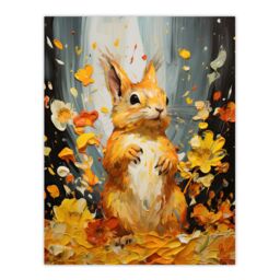 "Artery8 Autumn Again Red Squirrel In Amber Leaves Orange Heavy Oil Painting Extra Large XL Unframed Wall Art Poster Print - Size: W24"" x H32""" - thumbnail 1