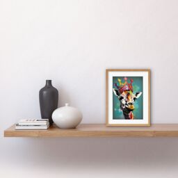 "Artery8 Wall Art Print Giraffe Wearing Rainbow Crown King Queen Pop Artwork Framed 9X7 Inch in Beige - Size: W7"" x H9""" - thumbnail 2