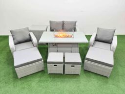 Fimous 8 Seater Outdoor Garden Furniture Sets with Gas Firepit Table in Light Grey - thumbnail 1