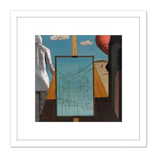 Artery8 Giorgio de Chirico Double Dream of Spring 8X8 Inch Square Wooden Framed Wall Art Print Picture with Mount in White - image 1