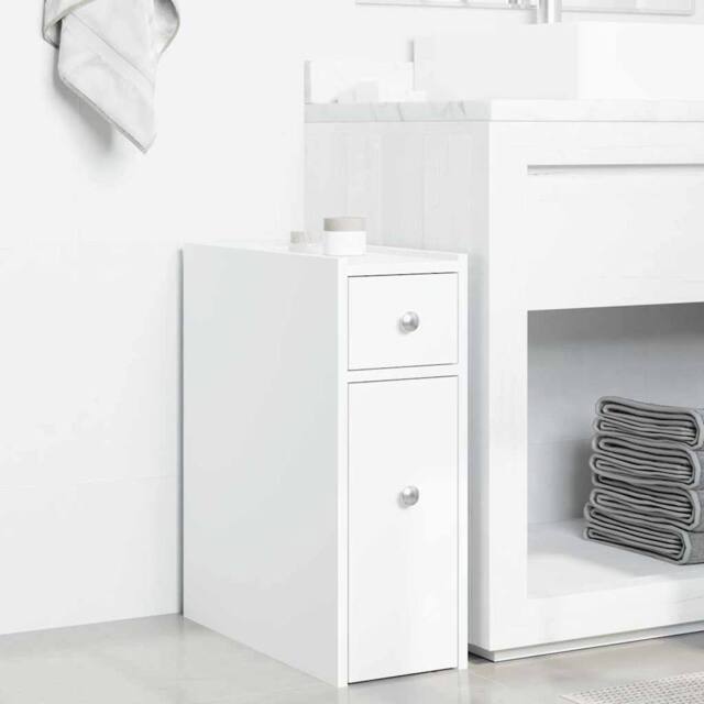 Berkfield Home Narrow Bathroom Cupboard with Wheels White Engineered Wood - image 1