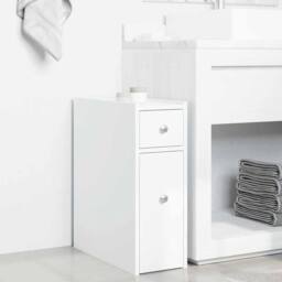 Berkfield Home Narrow Bathroom Cupboard with Wheels White Engineered Wood - thumbnail 1