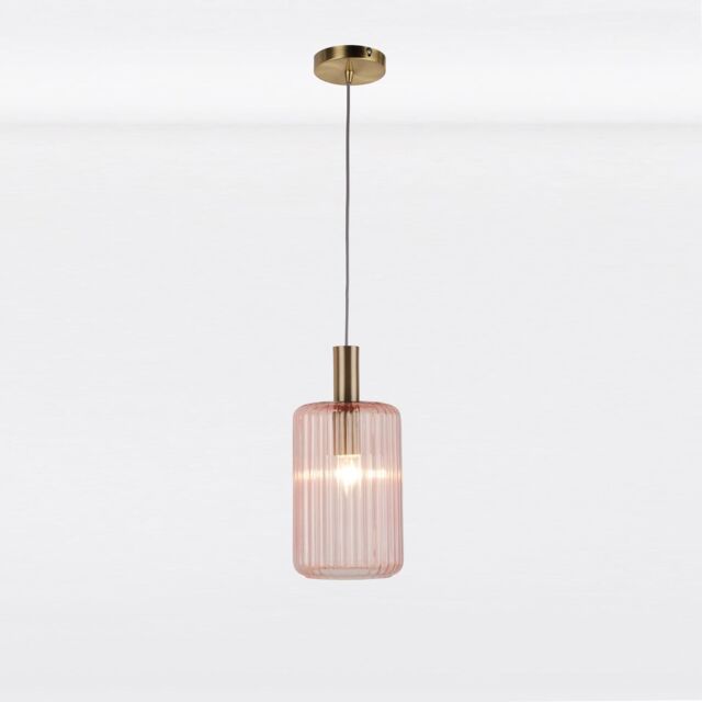 First Choice Lighting Blush Pink & Gold Fluted Glass Design Pendant Fitting - image 1