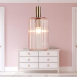 First Choice Lighting Blush Pink & Gold Fluted Glass Design Pendant Fitting - thumbnail 6