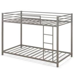 Costway Single Metal Bunk Bed Floor Bed Frame w/Ladder &Full-length Guardrails in Silver - thumbnail 8