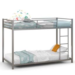 Costway Single Metal Bunk Bed Floor Bed Frame w/Ladder &Full-length Guardrails in Silver - thumbnail 9