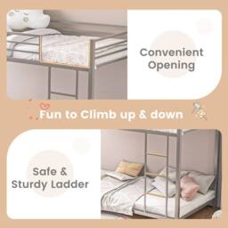 Costway Single Metal Bunk Bed Floor Bed Frame w/Ladder &Full-length Guardrails in Silver - thumbnail 4