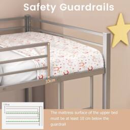 Costway Single Metal Bunk Bed Floor Bed Frame w/Ladder &Full-length Guardrails in Silver - thumbnail 7