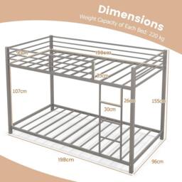 Costway Single Metal Bunk Bed Floor Bed Frame w/Ladder &Full-length Guardrails in Silver - thumbnail 2