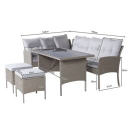 Direct Wicker 6-7 Seater Outdoor Furniture Corner Sofa Set with Table Stools in Khaki - Size: 6 Person - thumbnail 2