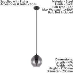 Loops Pendant Light Colour Black Shade Black Transparent Glass Vaporized E27 1x40W - thumbnail 2