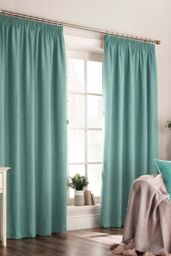 Furn Harrison Herringbone Weave Pencil Pleat Curtains in Blue - Size: 168 cm width x 229 cm drop - thumbnail 1