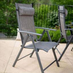 Hectare 6 Seater Dining Set With Parasol Reclining Chairs Glass Table In Grey - thumbnail 5