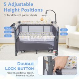 Gymax 6-in-1 Baby Travel Cot Folding Playpen With Changing Table Carry Bag in Grey - thumbnail 3
