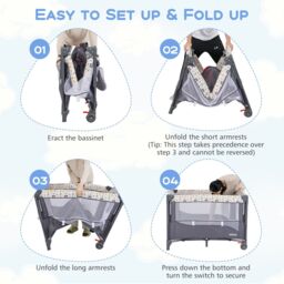 Gymax 6-in-1 Baby Travel Cot Folding Playpen With Changing Table Carry Bag in Grey - thumbnail 5