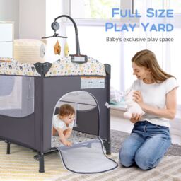 Gymax 6-in-1 Baby Travel Cot Folding Playpen With Changing Table Carry Bag in Grey - thumbnail 4