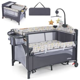 Gymax 6-in-1 Baby Travel Cot Folding Playpen With Changing Table Carry Bag in Grey - thumbnail 1