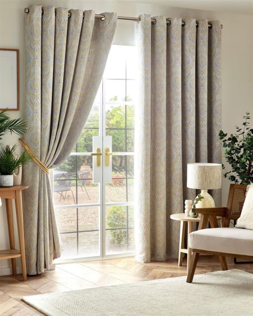 Luxury Living Victoria Room Darkening Ring Top Curtains in Yellow - Size: 168 cm width x 229 cm drop - image 1