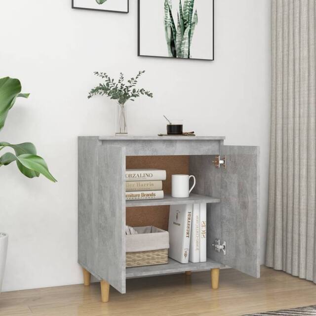Berkfield Home Sideboard&Solid Wood Legs Concrete Grey 60x35x70 cm Engineered Wood - Size: 60 x 35 x 70 cm - image 1