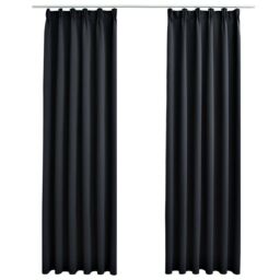 Berkfield Home Blackout Curtains with Hooks 2 pcs Black 140x175 cm - thumbnail 2