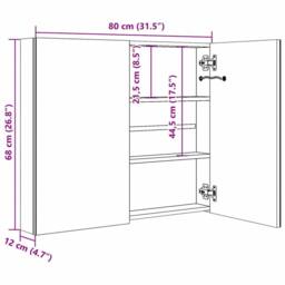 Berkfield Home LED Bathroom Mirror Cabinet 80x12.2x68 cm in Black - thumbnail 9