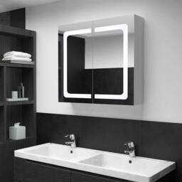 Berkfield Home LED Bathroom Mirror Cabinet 80x12.2x68 cm in Black - thumbnail 2
