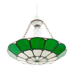 Happy Homewares Dark Emerald Green & Opal White Tiffany Glass Pendant Lighting Shade - thumbnail 5