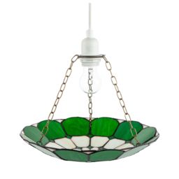 Happy Homewares Dark Emerald Green & Opal White Tiffany Glass Pendant Lighting Shade - thumbnail 3