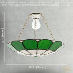 Happy Homewares Dark Emerald Green & Opal White Tiffany Glass Pendant Lighting Shade - thumbnail 7