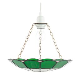 Happy Homewares Dark Emerald Green & Opal White Tiffany Glass Pendant Lighting Shade - thumbnail 4