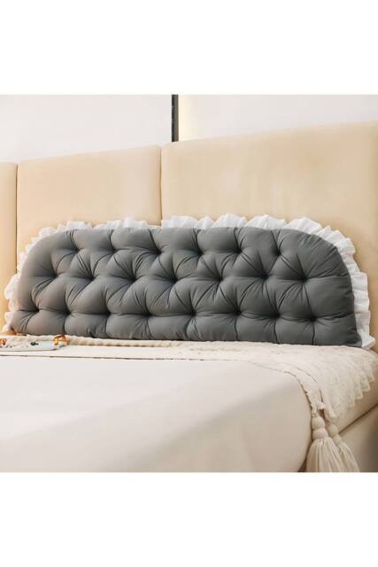 Living and Home Ruffled Tufted Princess-Style Bed Backrest Pillow in Dark Grey - image 1