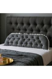 Living and Home Ruffled Tufted Princess-Style Bed Backrest Pillow in Dark Grey - thumbnail 2