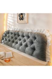 Living and Home Ruffled Tufted Princess-Style Bed Backrest Pillow in Dark Grey - thumbnail 4