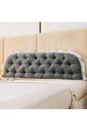 Living and Home Ruffled Tufted Princess-Style Bed Backrest Pillow in Dark Grey - thumbnail 1
