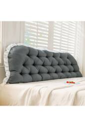 Living and Home Ruffled Tufted Princess-Style Bed Backrest Pillow in Dark Grey - thumbnail 3