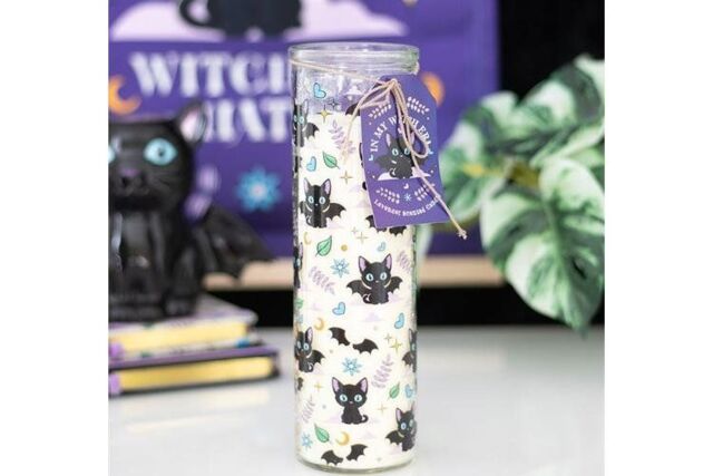 KDMD Cute & Creepy Cat Print Lavender Tube Candle in White - image 1