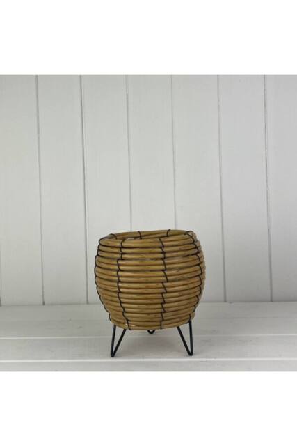 KDMD Brown Rustic Bulbous Rattan Pot with Legs - image 1