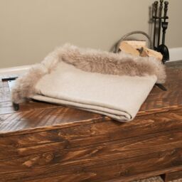 Native Natural Woven Beige Wool Blanket Sheepskin Trim - Size: Double