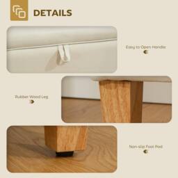 Wyld Haus Suba Linen Look Beige Storage Ottoman Bench with Natural Wooden Legs - thumbnail 6