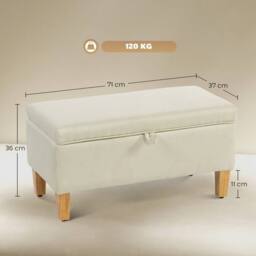 Wyld Haus Suba Linen Look Beige Storage Ottoman Bench with Natural Wooden Legs - thumbnail 3