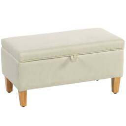 Wyld Haus Suba Linen Look Beige Storage Ottoman Bench with Natural Wooden Legs - thumbnail 2