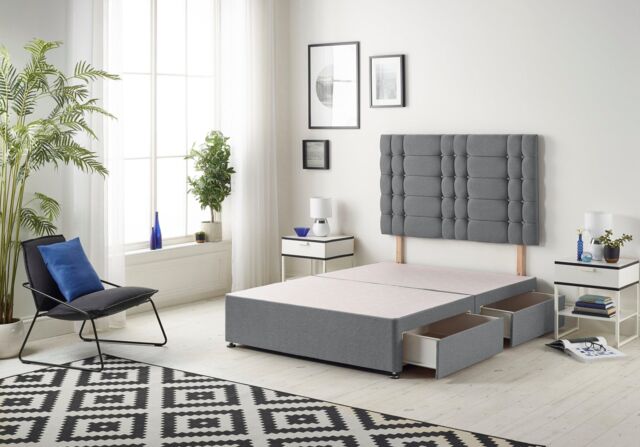 Somnior Bliss Divan Bed Base With 2 Drawers & Upholstered Headboard Plush Velvet in Charcoal - Size: King - image 1