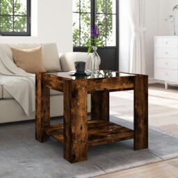 Berkfield Home Coffee Table with LED Smoked Oak 53x53x45 cm Engineered Wood in Brown - Size: 53 x 53 x 45 cm - thumbnail 4
