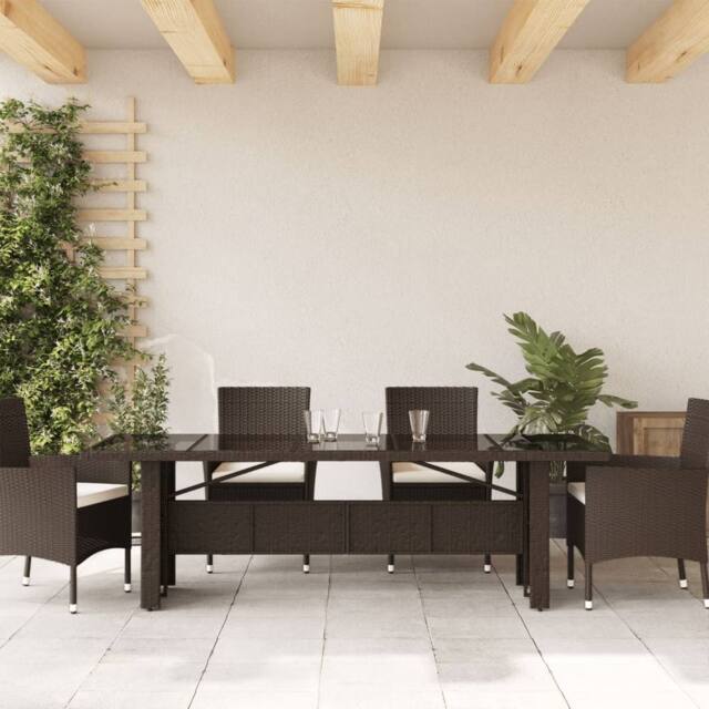 Berkfield Home Garden Table with Glass Top Brown 240x90x75 cm Poly Rattan - Size: 240 x 90 x 75 cm - image 1